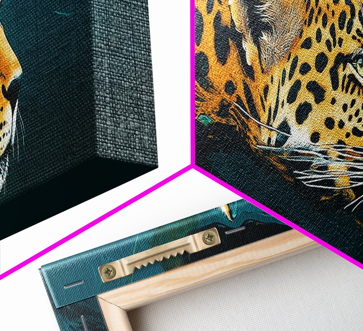 Leopard In Motion Framed Canvas Print - Abstract Jungle Painting, Teal And Orange Wildcat Art, Modern Safari Wall Decor, Bedroom Accent