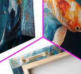 Vibrant Koi Fish Canvas Print, Whimsical Art, Coastal Wall Art, Bedroom Art, Gift Idea, Teal Wall Art, Above Sofa Decor, Nautical Painting