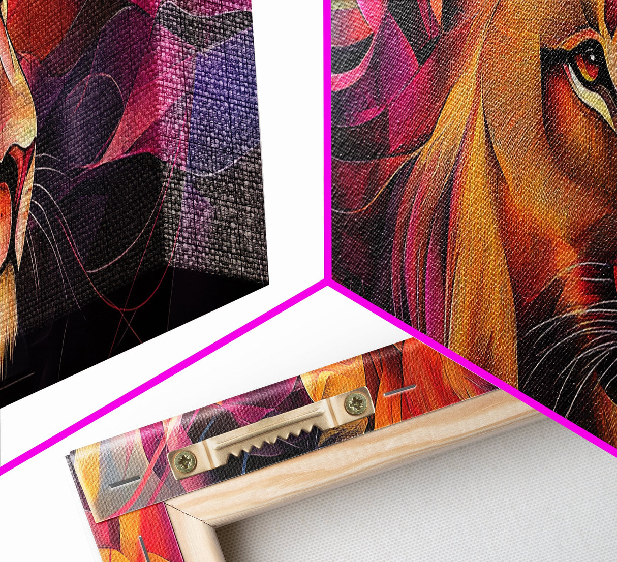 Majestic Lion Glow Framed Canvas Print, Vibrant Wall Art, Rustic Painting, Bedroom Decor, Gift Idea, Above Couch Art, Living Room Art