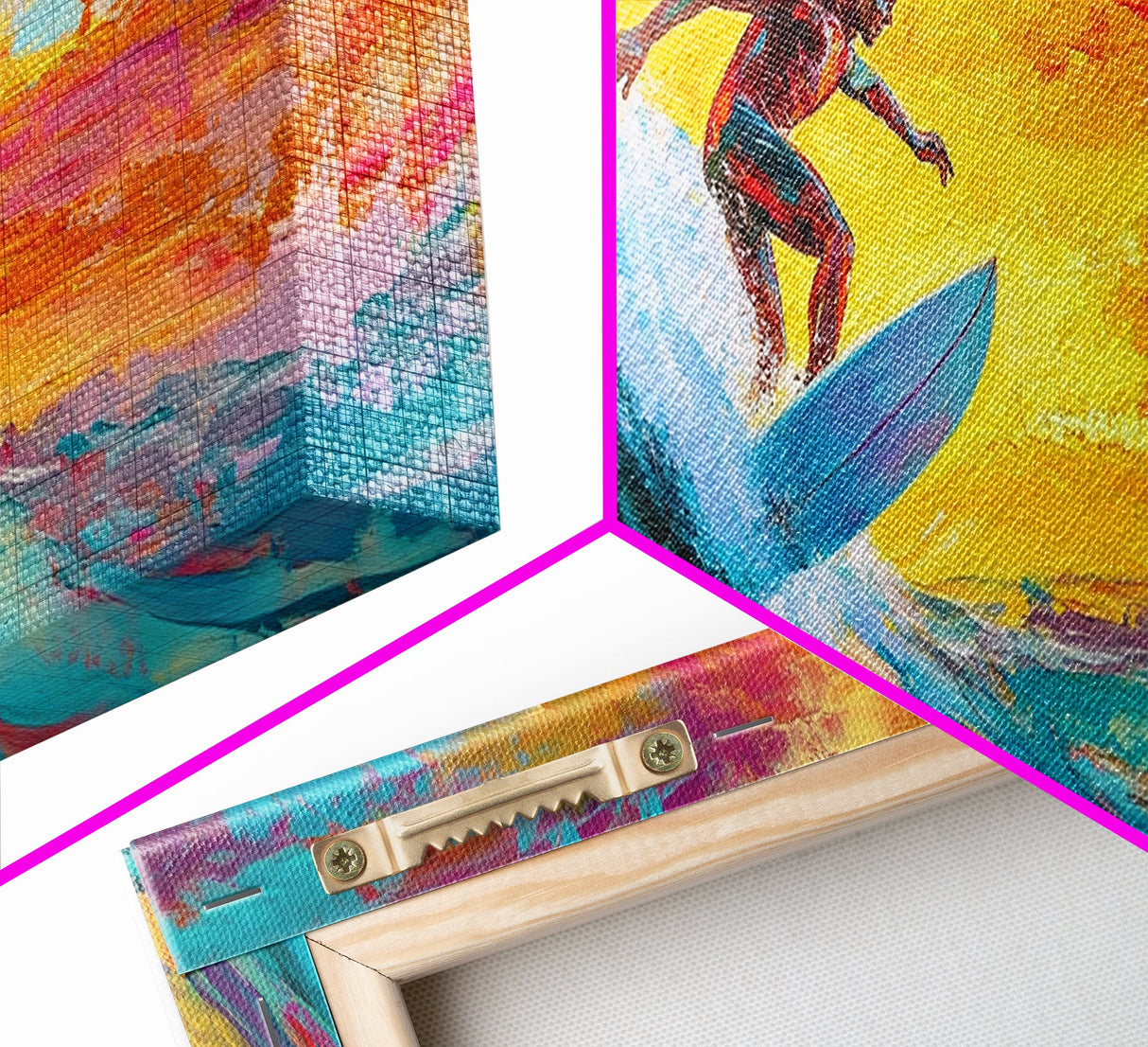 Surfer Riding Wave Canvas Print, Surf Wall Art, Coastal Decor, Nautical Painting, Colorful Art, Living Room Art, Gift Idea, Rustic Wall Art