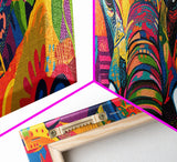 Vibrant Canvas Print of Colorful Abstract Elephant Wall Art, African Art, Whimsical Living Room Art, Boho Art, Horizontal Wall Art