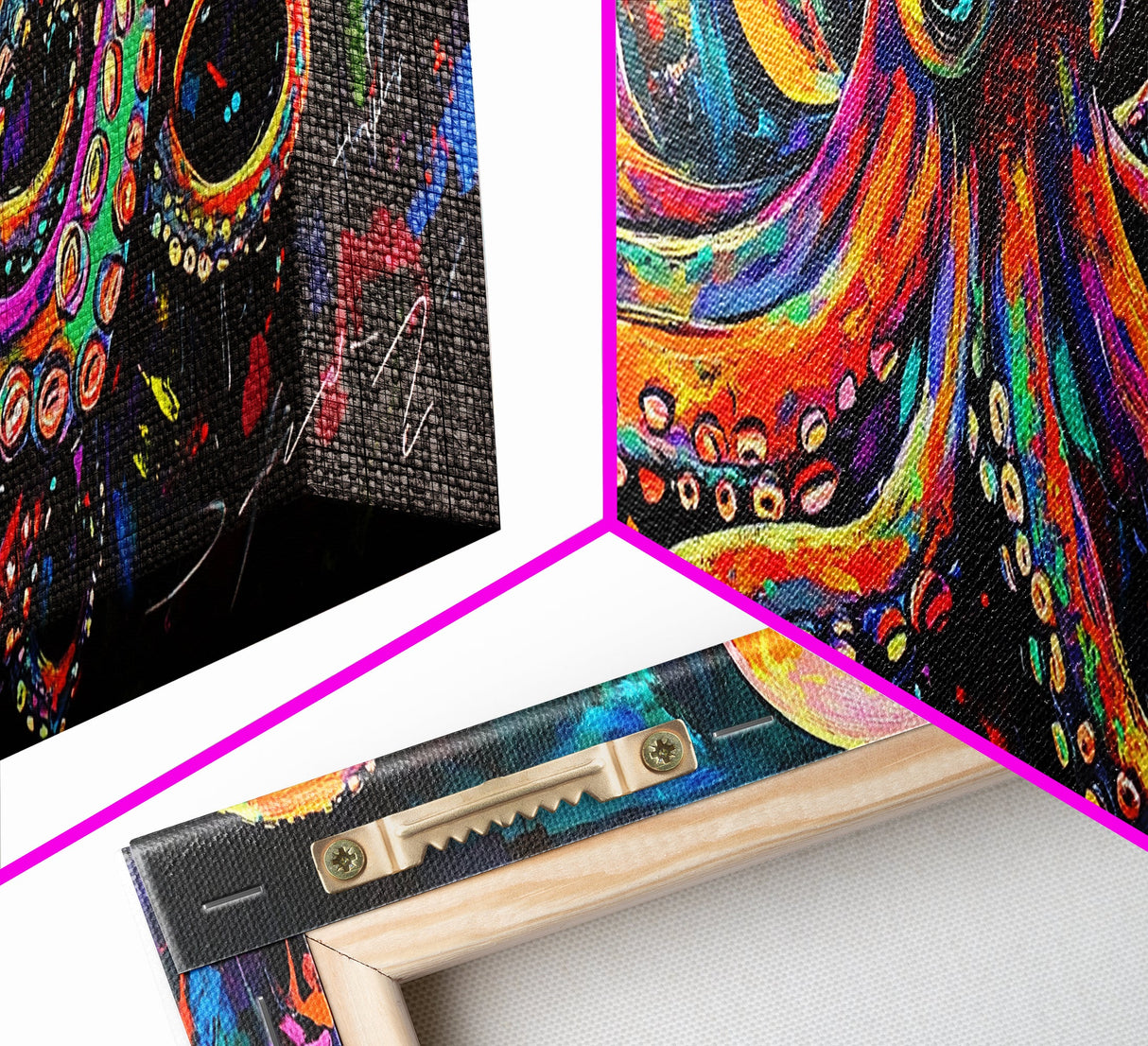 Octopus Art Canvas Print with Bright Neon Colors, Whimsical Art, Coastal Decor, Nautical Wall Art, Tall Skinny Art, Above Bed Wall Art