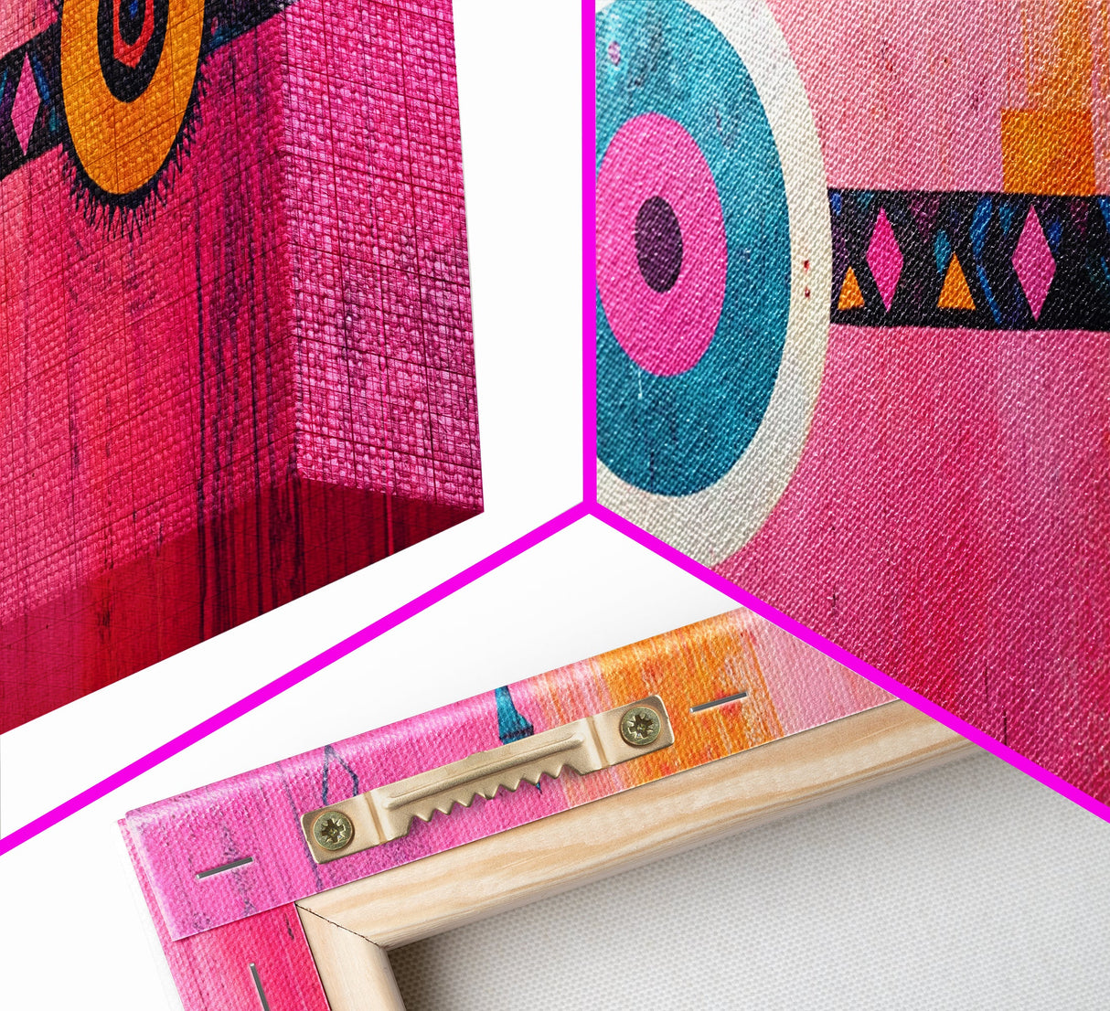 Pink Geometric Abstract Canvas Print Modern Wall Art Whimsical Boho Design Minimalist Art Long Narrow Extra Wide Statement Piece