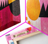 Modern Abstract Canvas Print Pink Orange Wall Art Geometric Whimsical Design Minimalist Art Above Sofa Extra Wide Unique Decor