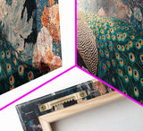 Vibrant Peacock Framed Canvas Print Mosaic Wall Art Boho Style Rustic Decor Above Sofa Art Living Room Statement Piece