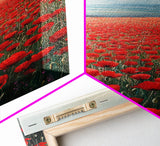 Scenic Poppy Field Framed Canvas Print, Rustic Landscape Painting, Bedroom Art, Farmhouse Wall Decor, Extra Wide Rustic Art