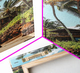 Tropical Beach House Canvas Print – Hawaii Art Coastal Landscape, Rustic Nautical Decor, Seaside Living Room Framed Wall Art