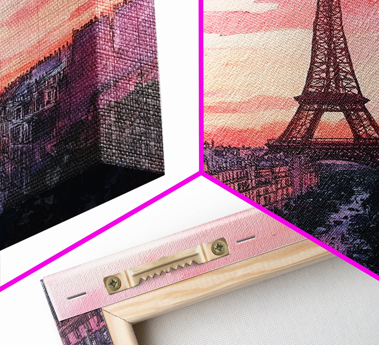 Eiffel Tower Sunset Framed Canvas Print Paris Landscape Painting French Cityscape Wall Art Bedroom Decor Romantic Gift Pink Orange Art