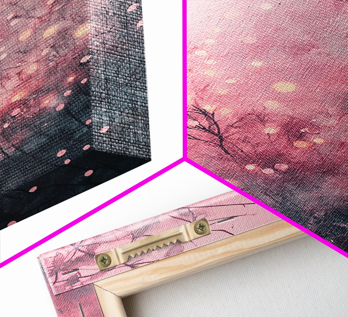 Soft Pink Glow Framed Canvas Print | Cherry Blossom Painting | Light Pink Wall Art | Wabi Sabi Art | Above Sofa Decor | Living Room Art