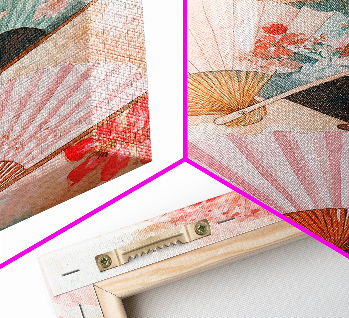 Japanese Fan Art Canvas Print Cherry Blossom Painting Chinoiserie Wall Art Boho Decor Vertical Wall Art Gift Idea Original