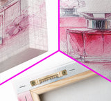 Elegant Pink Perfume Bottles Framed Canvas Print, Feminine Bathroom Art Light Pink Decor, Whimsical Gift Idea for Her Room