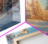 Winter Wonderland Framed Canvas Print, Snowy Forest Landscape Painting with Pine Tree Art, Cozy Rustic Wall Decor