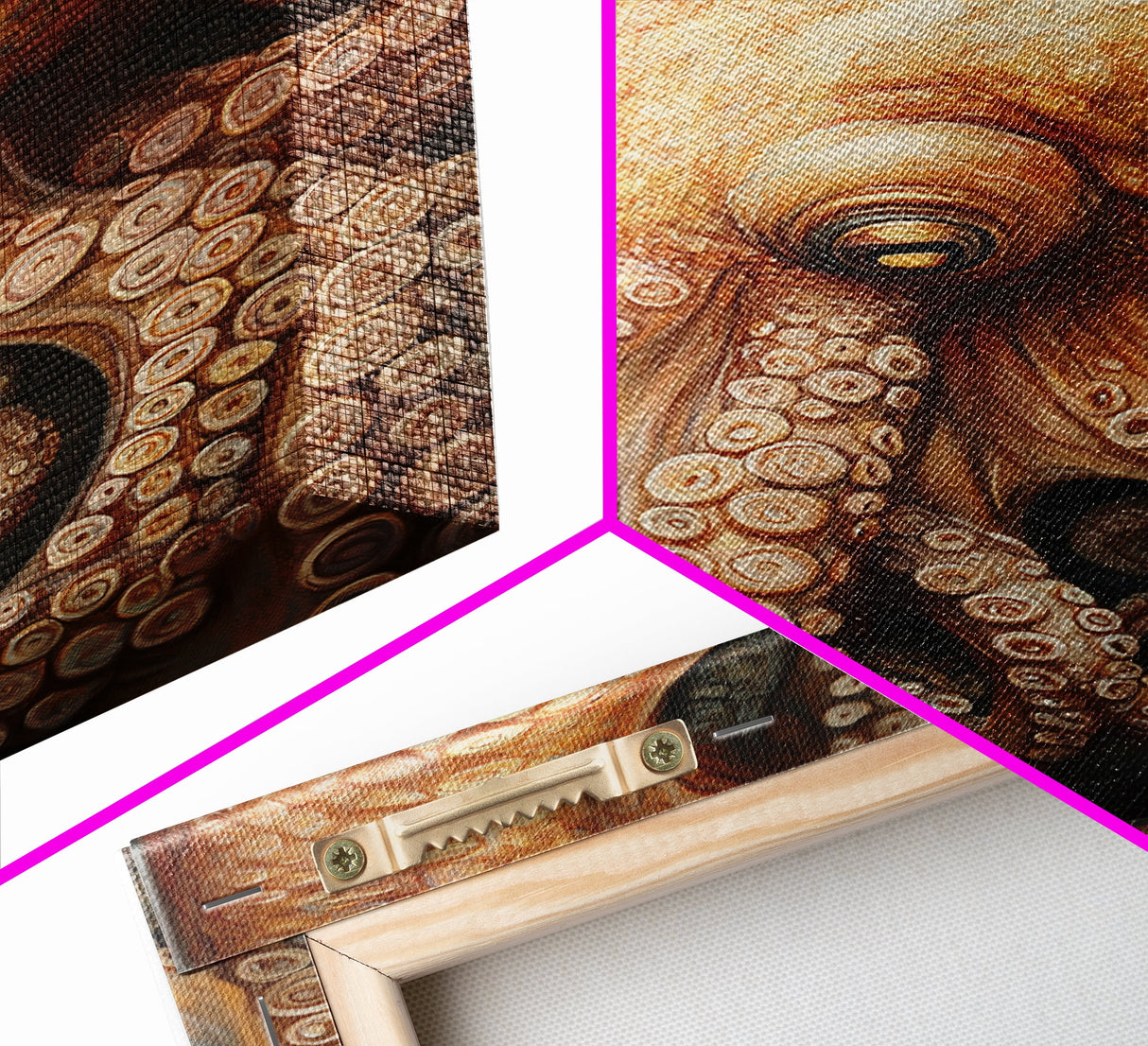 Octopus Tentacles Framed Canvas Print | Coastal Decor Ocean Art | Nautical Wall Art Above Sofa | Whimsical Octopus Painting Artwork