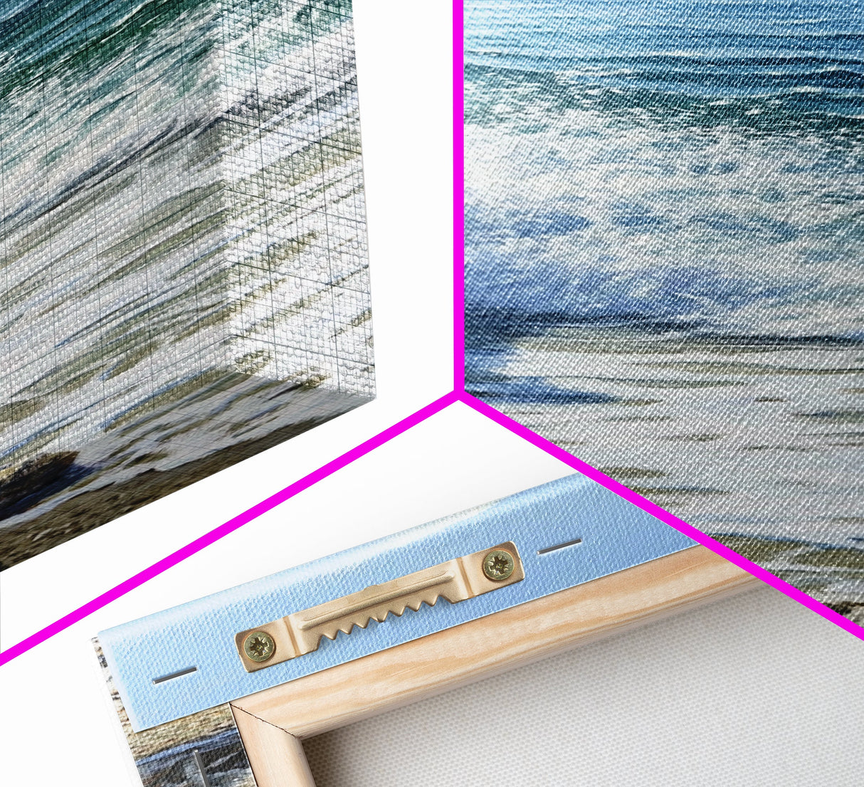 Ocean Waves, rocky beach seascape, coastal painting, nautical decor, landscape painting, extra wide art, Canvas Print