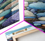 Pebble Beach, mosaic wall art, coastal decor, nautical painting, blue and green wall art, extra wide art, Canvas Print, above sofa art