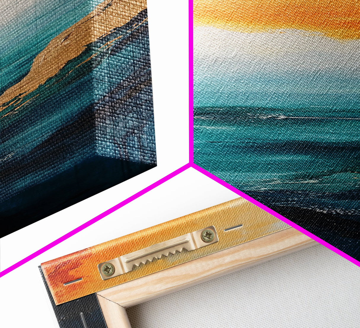 Golden Horizon, painting morro bay, nautical painting, orange abstract art, extra wide art, southwest wall art, Framed Canvas Print