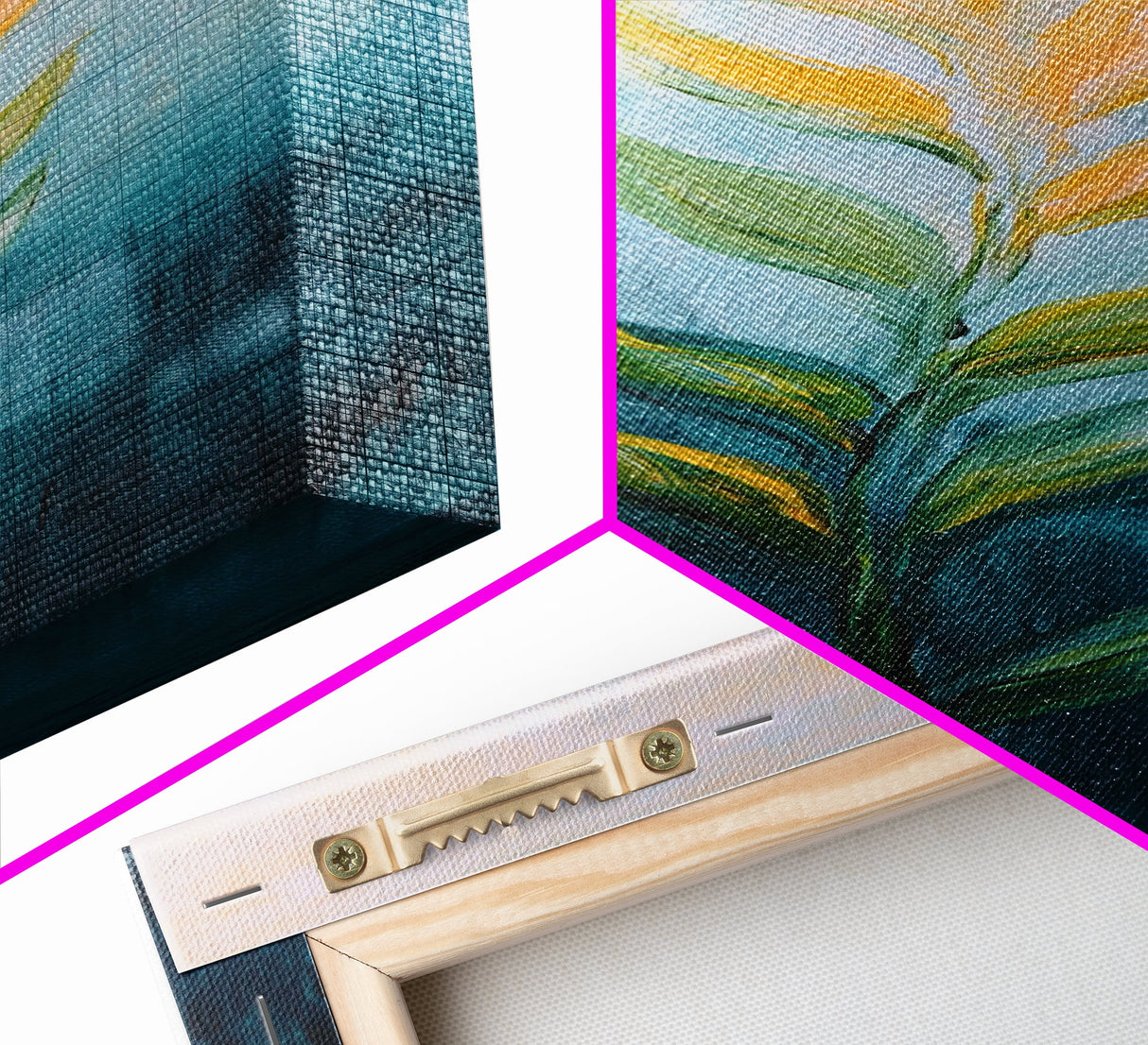 Botanical, teal and gold, minimalist art, wabi sabi art, vertical wall art, framed canvas print, modern decor, bedroom art