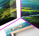 Ireland Painting, Framed Canvas Print, coastal decor, blue and green wall art, mountain painting, landscape painting, extra wide art