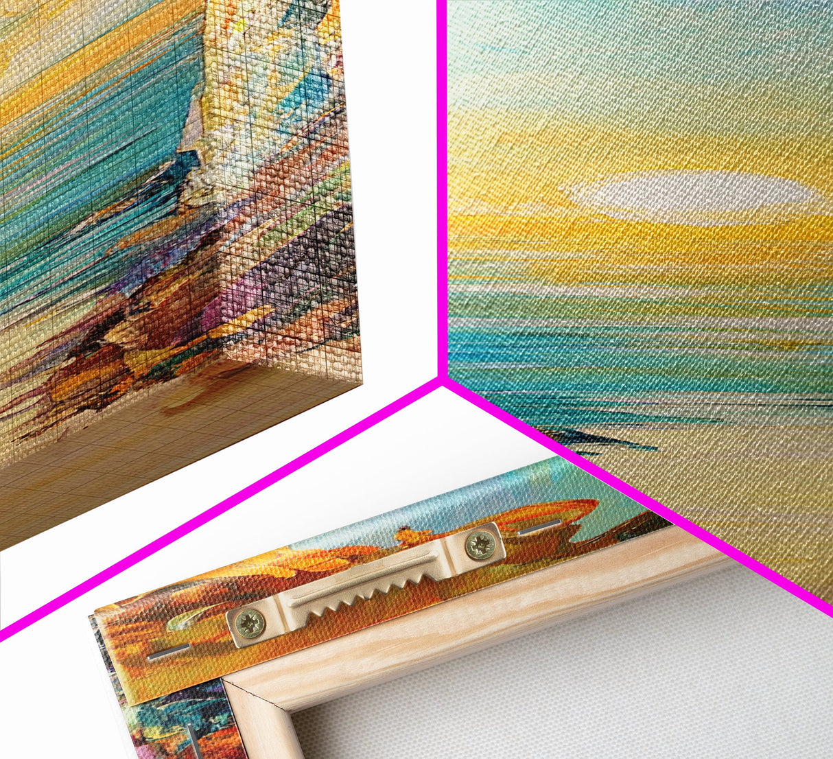 Sunset Cove, coastal painting, ocean view, seascape painting, nautical decor, coastal wall art, Framed Canvas Print
