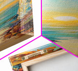 Sunset Cove, coastal painting, ocean view, seascape painting, nautical decor, coastal wall art, Framed Canvas Print