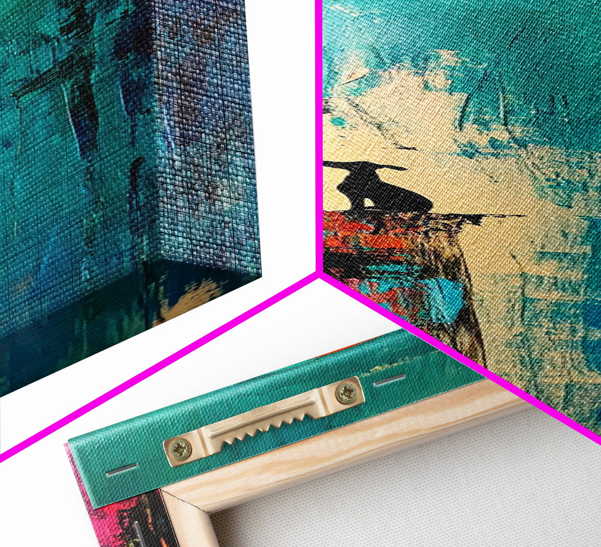 Lone Howl, southwest wall art, desert painting, moon oil painting, silhouette painting, rustic art, teal wall art, Canvas Print