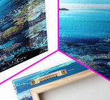 Underwater View, nautical painting, seascape painting, coral reef painting, blue and green wall art, Framed Canvas Print