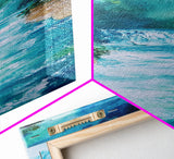 Waterfall Serenity, coastal landscape art, zen wall art, framed canvas print, wabi sabi art, tall narrow art, rustic decor