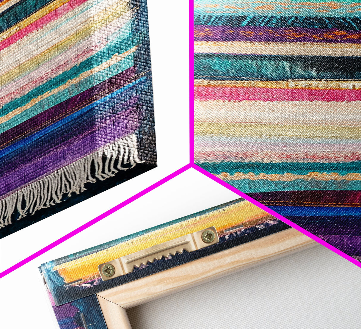 Textile Abstract, Colorful Patterns, Woven Design, Framed Canvas Print, Moroccan wall art, geometric wall art, boho art, vibrant art
