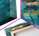 Woman Swimming, Coastal Painting, Framed Canvas Print, Surf Wall Art, Ocean Art, Blue and Green Wall Art, Abstract Art