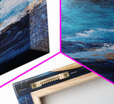 Golden Moon, crashing waves, nautical painting, moody art, coastal wall art, wabi sabi art, framed canvas print, ocean painting