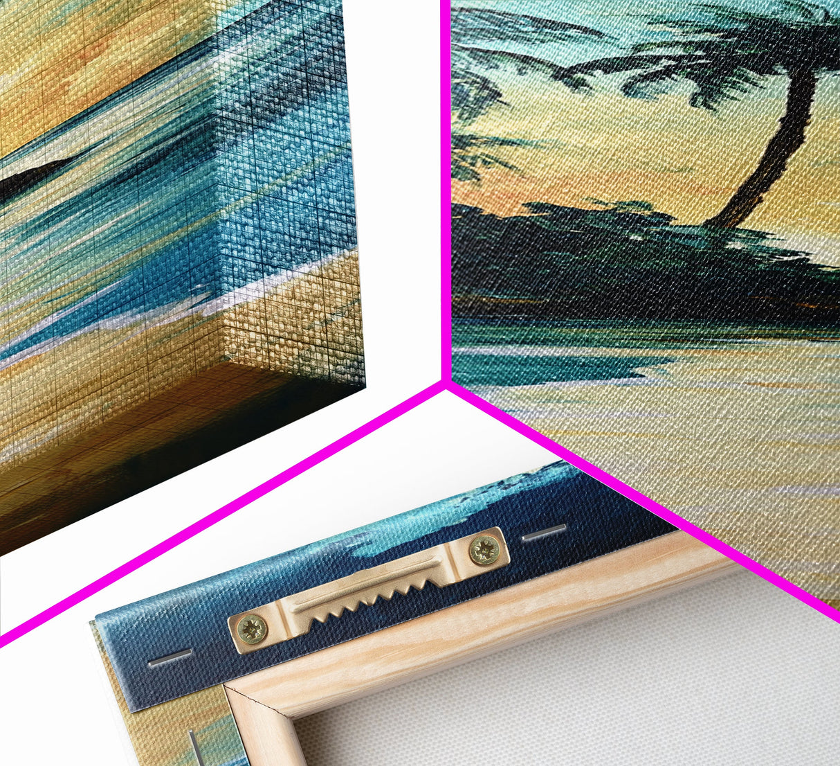 Tropical Sunset, palm tree painting, Hawaii art, ocean waves, coastal wall art, nautical decor, framed canvas print