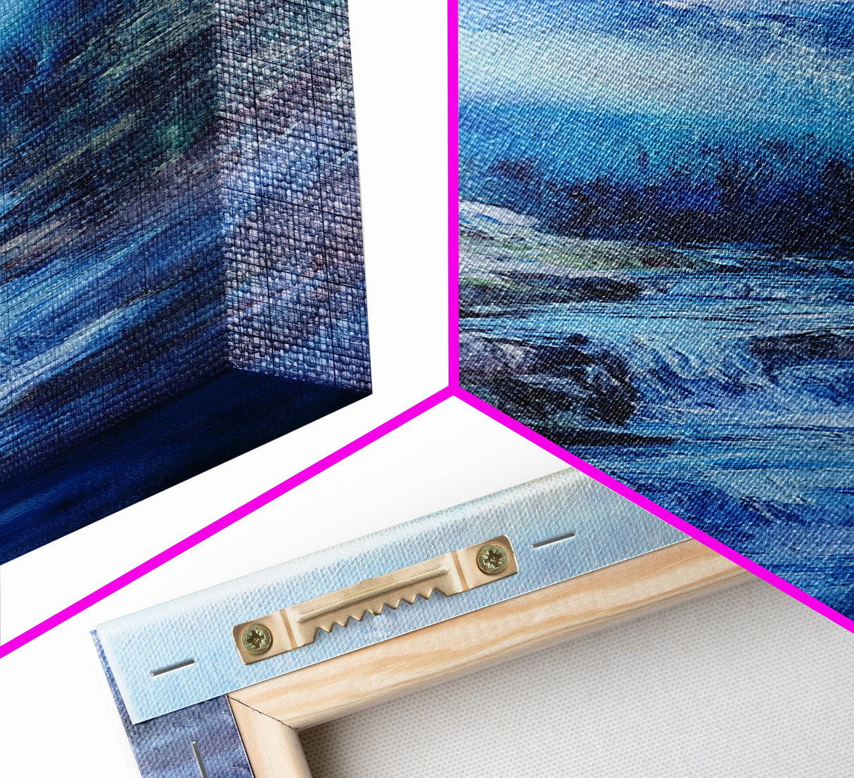 Waterfall Mountain, landscape painting, mountain painting, blue and green wall art, coastal decor, framed canvas print