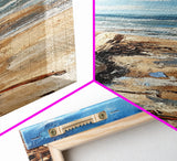 Driftwood beach, coastal landscape art, seascape painting, nautical decor, lake Tahoe art, framed canvas print, rustic wall art