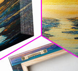 Sunset River, mountain painting, vertical wall art, nature art, framed canvas print, above sofa art, extra wide art, rustic decor