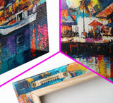 Coastal Village Painting, Nautical Wall Art, Tropical Landscape Art, Vibrant Art, Beach House Decor, Extra Wide Art, Canvas Print