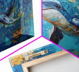 Dolphin Painting, Whale Painting, Blue and Green Wall Art, Nautical Wall Art, Gift Idea for Her, Ocean Art, Canvas Print, Coastal Decor