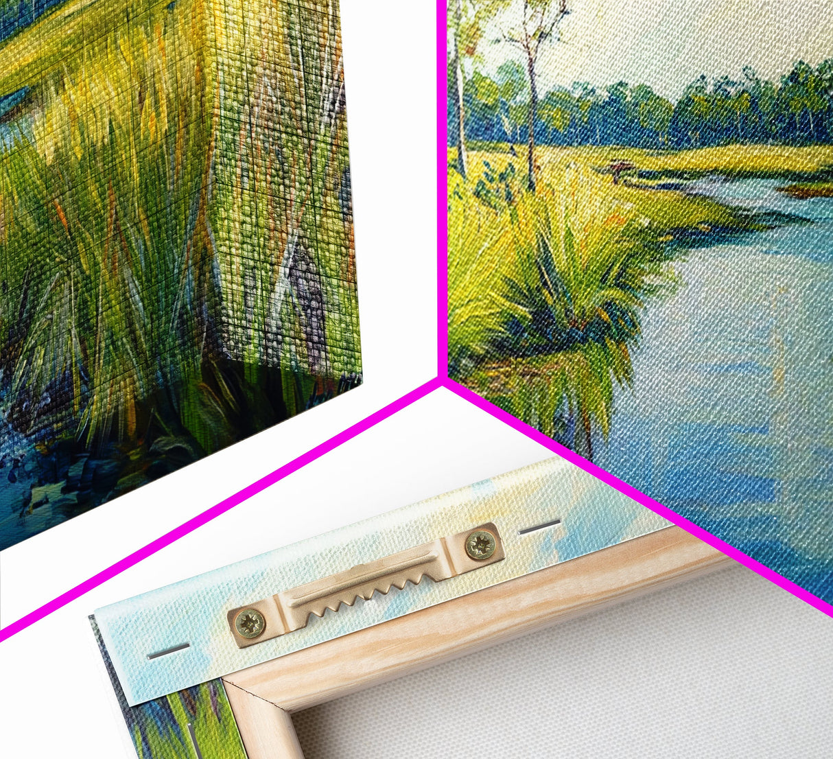 Marshland View, palm tree painting, tropical landscape, coastal decor, green wall art, rustic wall art, Framed Canvas Print