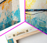 Fishing Rod, fly fishing art, nautical painting, coastal cowgirl wall art, rustic decor, blue and gold wall art, Framed Canvas Print