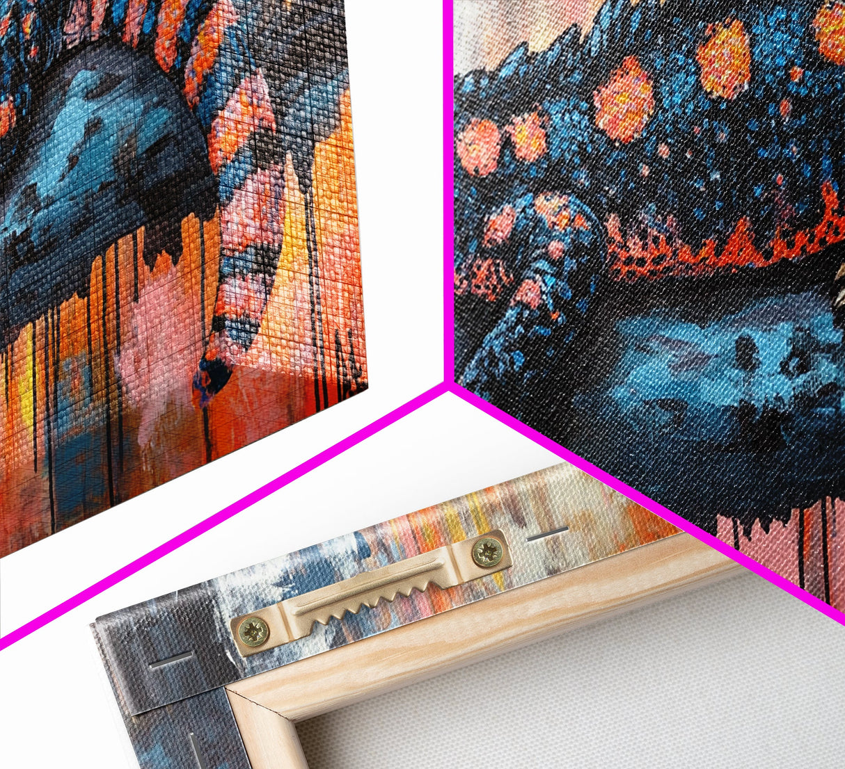 Vibrant Lizard Art, Graffiti Wall Art, Whimsical Art, Leopard Wall Art, Framed Canvas Print, Extra Wide Art, Living Room Art