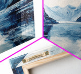 Blue and White Fjord, Lake Tahoe Art, Coastal Landscape Art, Extra Wide Art, Framed Canvas Print, Minimalist Art, Nautical Decor