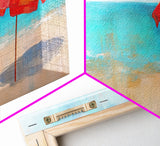 Beach Umbrella, Coastal Decor, Nautical Wall Art, Seascape Painting, Ocean Painting, Extra Wide Art, Framed Canvas Print, Beach House Art