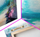 Tropical Beach, Framed Canvas Print, coastal painting, palm tree painting, Hawaii art, nautical decor, coastal wall art