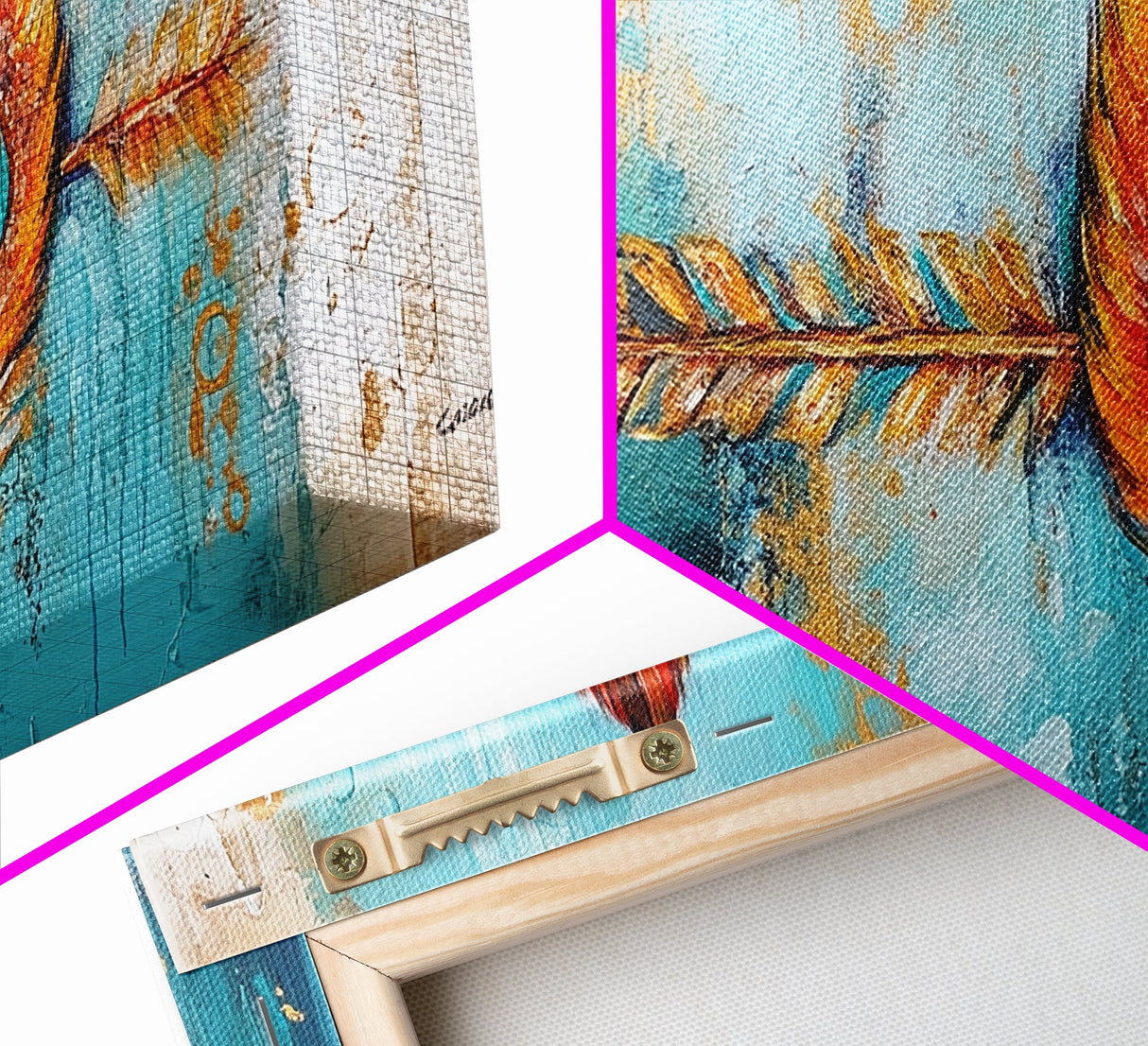 Tribal Arrow, Framed Canvas Print, geometric wall art, teal wall art, sacred geometry wall art, boho art, extra wide art