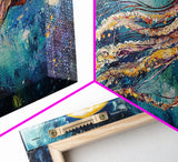 Cosmic Jellyfish, Canvas Print, ocean art, octopus art, dolphin painting, extra wide art, dark romance painting, coastal wall art