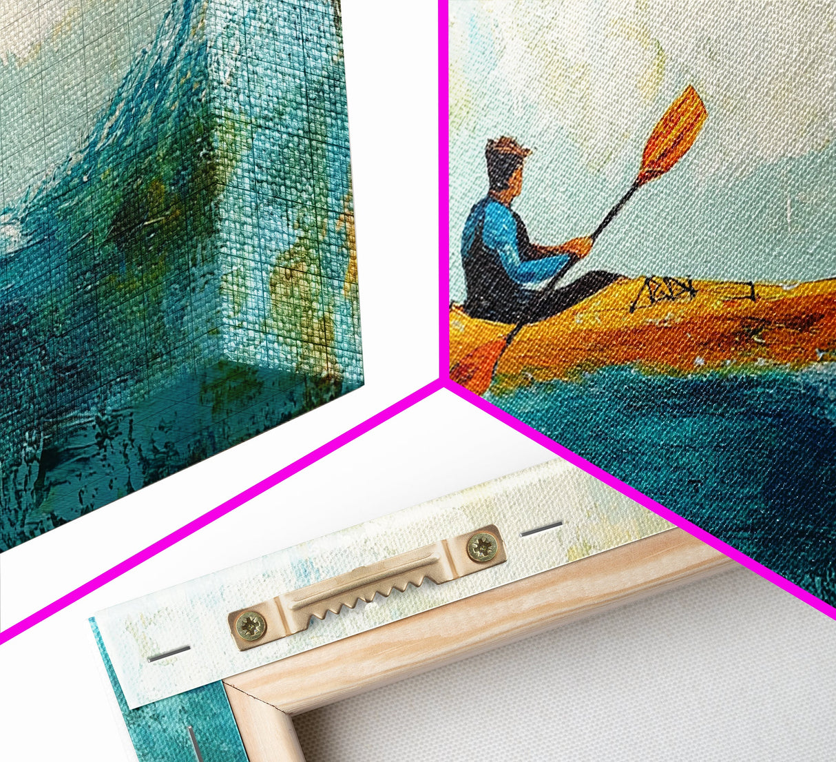 Kayaker at Sea, Canvas Print, fisherman painting, coastal painting, seascape painting, nautical decor, surf wall art, extra wide art