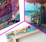 Beach Bar, Coastal Landscape Art, Tropical Art, Nautical Wall Art, Ocean Painting, Extra Wide Art, Framed Canvas Print, Rustic Wall Art