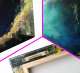Hidden Lagoon Painting, landscape painting, blue and green wall art, wabi sabi wall art, framed canvas print, nature painting