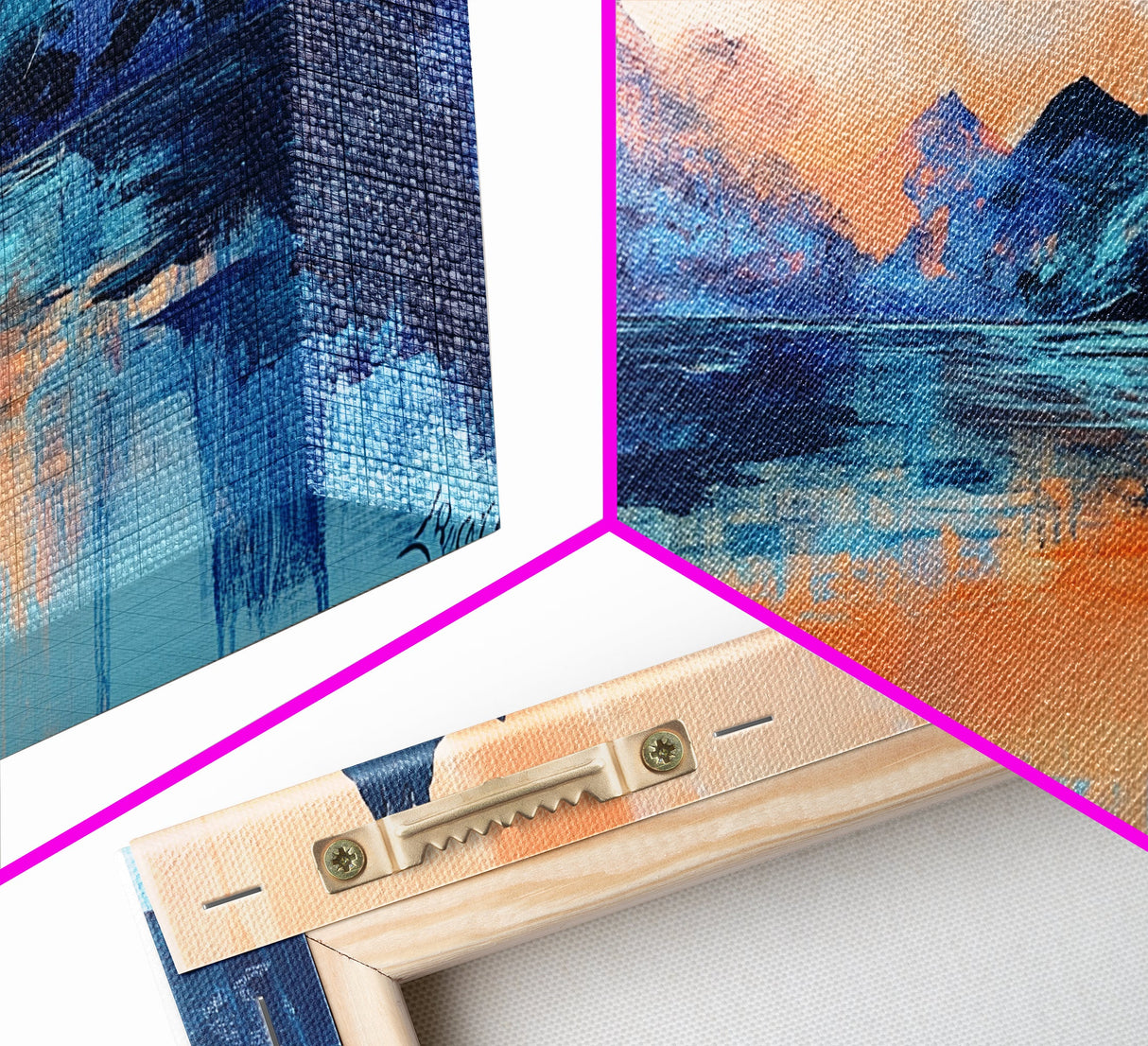 Twilight Peaks, pink orange wall art, framed canvas print, panoramic painting, above sofa art, extra wide art, landscape painting