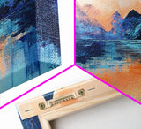 Twilight Peaks, pink orange wall art, framed canvas print, panoramic painting, above sofa art, extra wide art, landscape painting