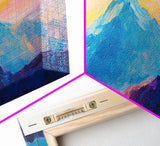 Blue Mountain, Sunset Landscape, Panoramic Art, Canvas Print, Mountain Painting, Pink Orange Wall Art, Extra Wide Art, Living Room Art
